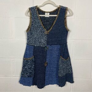 Hand Jive Wear Art Button Up Patchwork Sweater Tunic Vest Lagenlook Eclectic XS